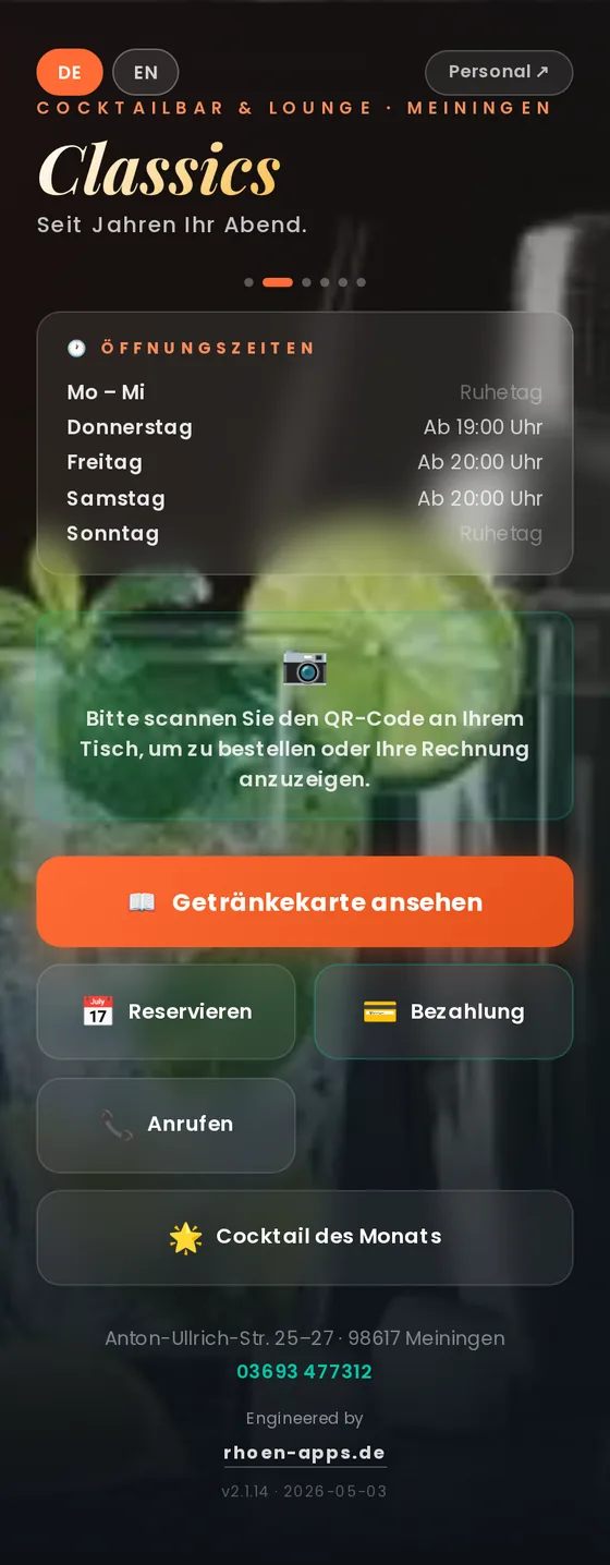 Start: Öffnungszeiten & QR-Bestellung