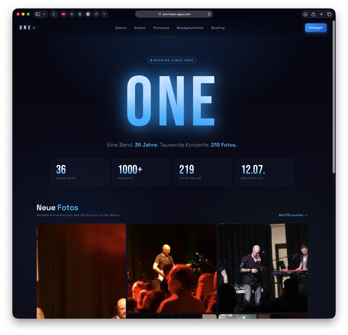 Startseite mit Hero-Banner, Statistik und neuesten Fotos