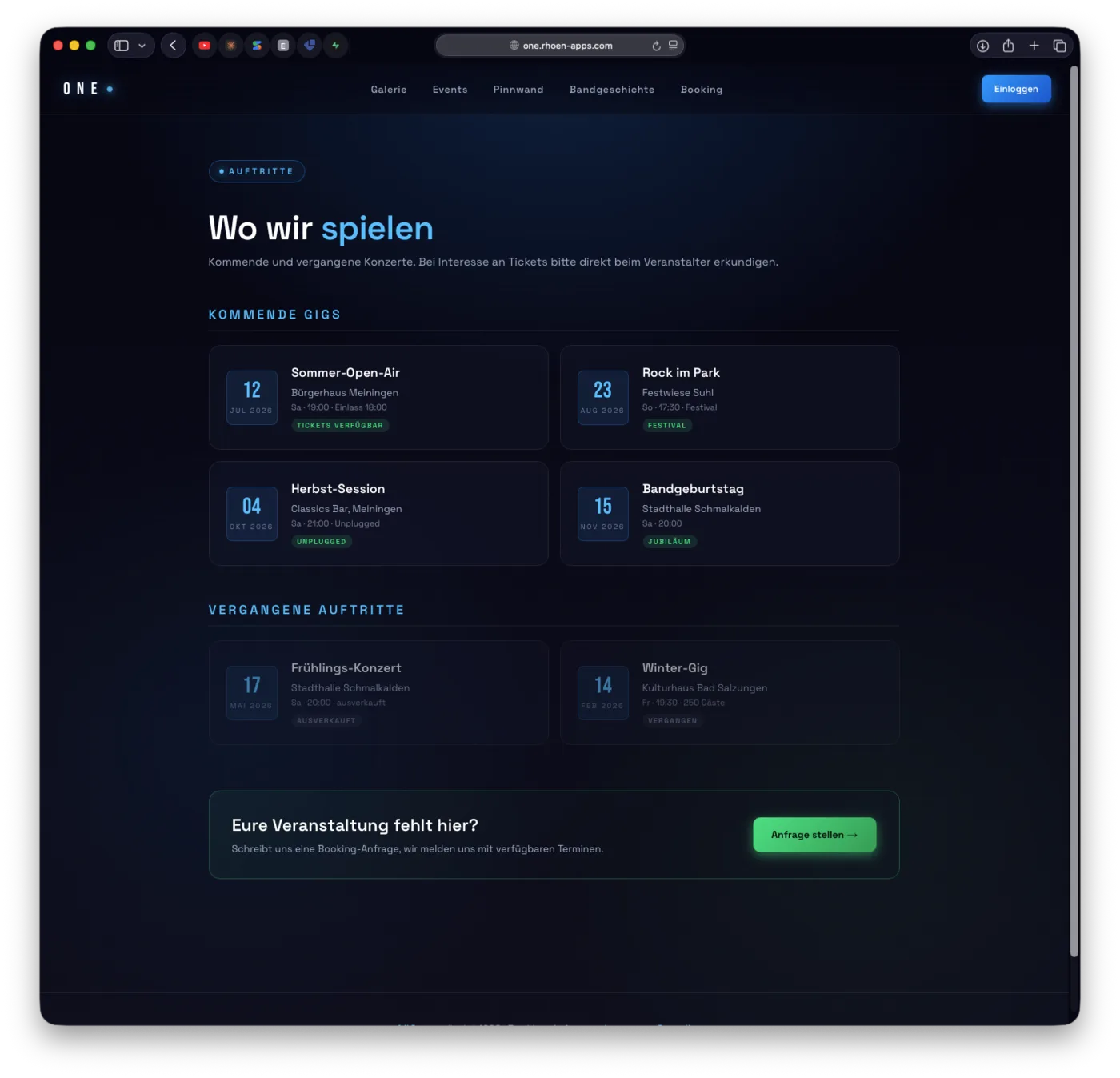 Auftritte: kommende und vergangene Gigs