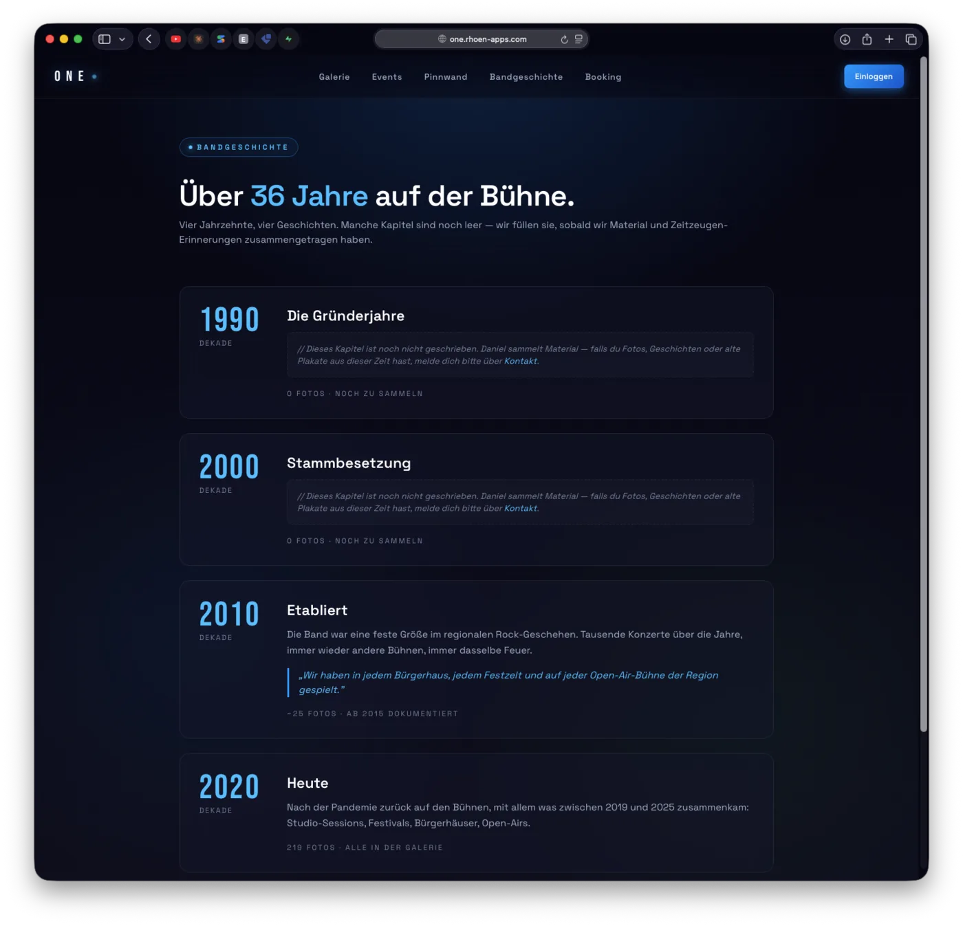 Bandgeschichte als Timeline