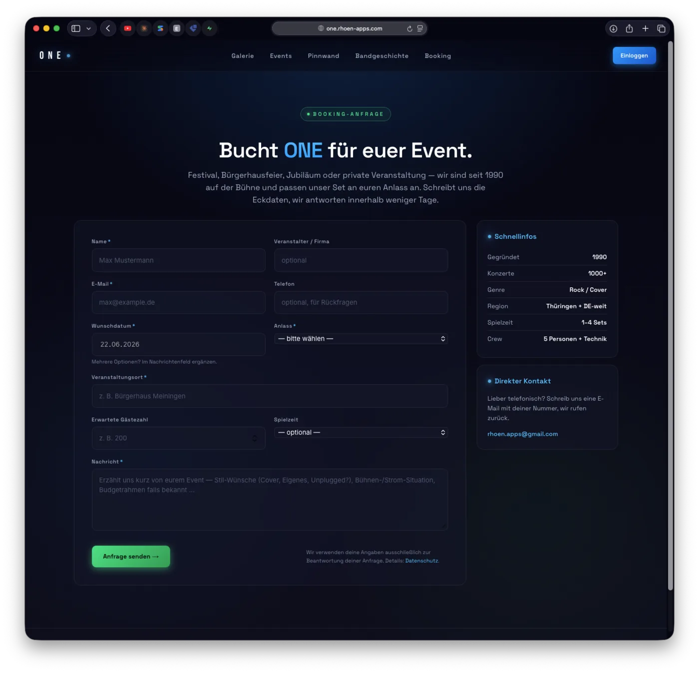 Booking-Anfrage-Formular