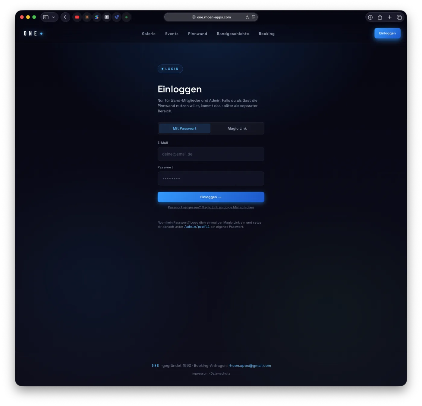 Login mit Magic-Link oder Passwort