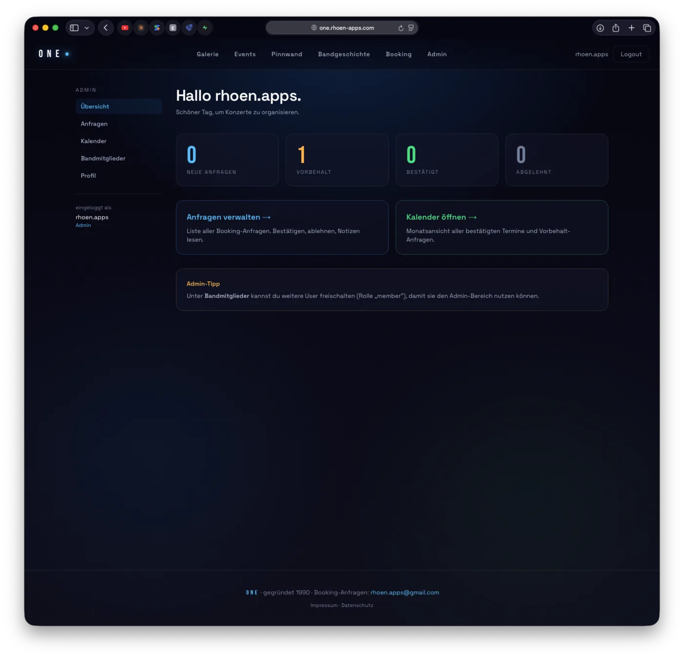 Admin-Dashboard mit Anfragen-&Uuml;bersicht