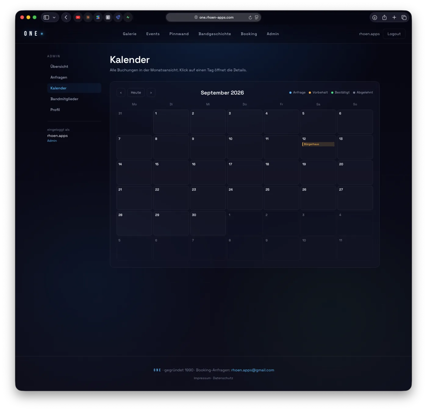 Admin-Kalender mit Buchungs-Status